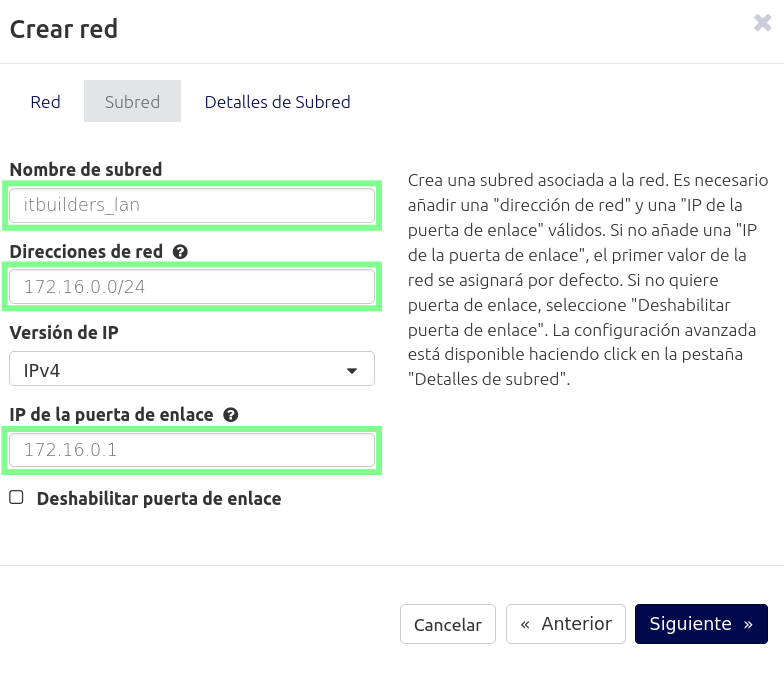 Configuración de subred