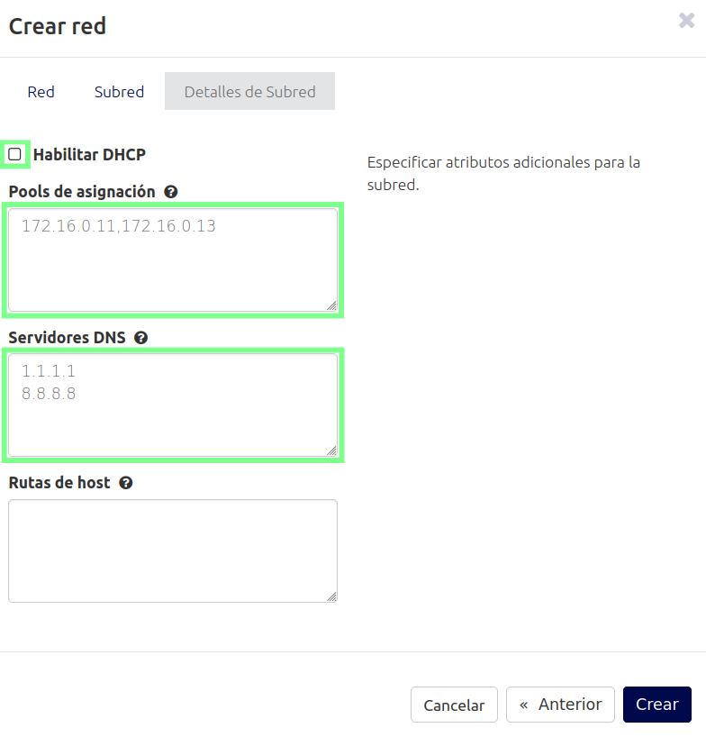 Configuración pools de asignación y DNS